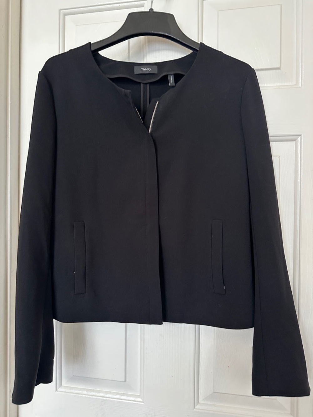 Theory Black Blazer Womens Sculpted Jacket Knit Zip Up Blazer 12 Corpcore Biker